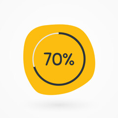 70 percent chart. Vector percentage infographic element. Yellow gray isolated icon. Sign for download, progress, business data, financial figures, web design, report