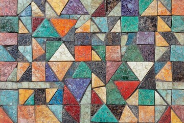 Fototapeta premium Colorful mosaic pattern featuring diverse geometric shapes in a vibrant design
