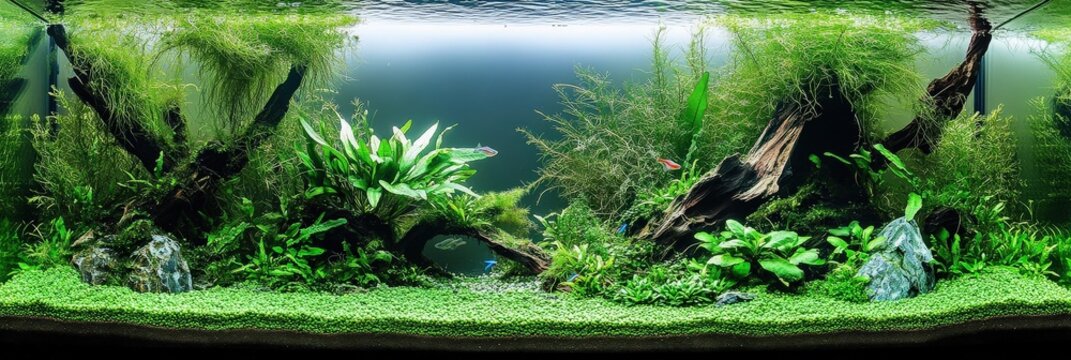 Freshwater Planted Aquarium with Diamond Tetra Fish and Lush Green Plants