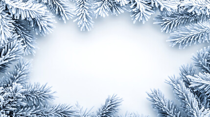 Snowy Fir Branches Frame Winter Holiday Background