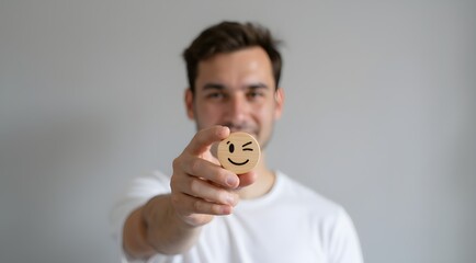 Winking smiley face conveys happiness