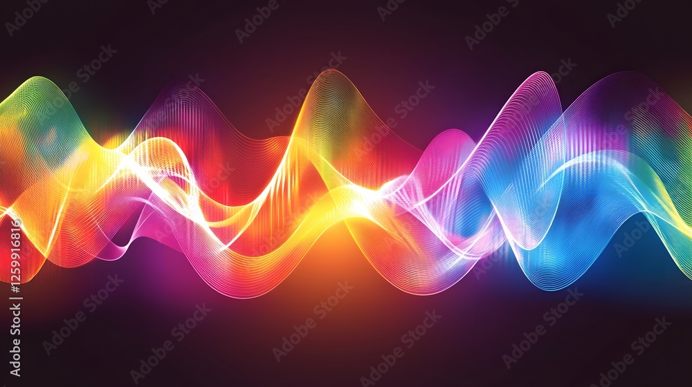Poster abstract flowing colorful waves against a dark backdrop are displayed