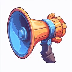 Colorful cartoon-style megaphone with blue and orange details isolated on white background