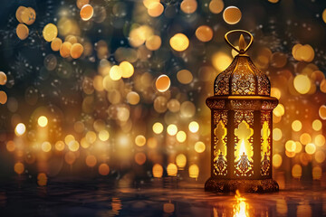 Obraz premium Beautiful greeting card with holiday composition for happy celebrate Ramadan, abstract vivid composition consists of fictional unreal fantastic vision on background