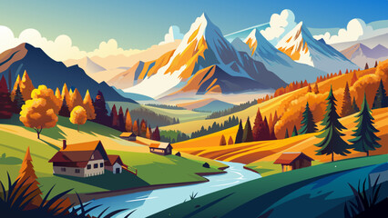 Peaceful autumn Alps mountain view. Reiteralm, Steiermark, Austria.