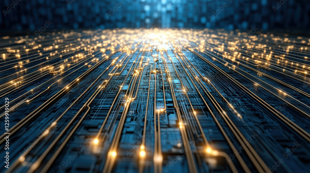 Poster futuristic digital network with glowing lines and circuits