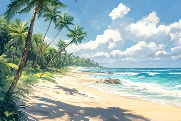 Fototapeta premium picturesque scene of the serene beaches and palm trees, offering an idyllic coastal escape with stunning natural beauty. 