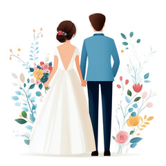 An illustration of a bride and groom holding hands