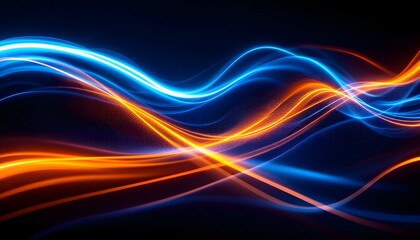 Naklejka premium Abstract waves, neon colors, flowing energy, black background