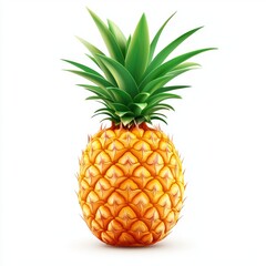 Fototapeta premium Fresh Pineapple with spiky green leaves, isolated on white