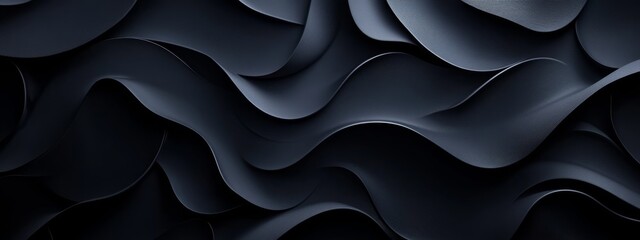 Obraz premium Dark Black Background with Swirling Patterns, Banner Template with White Space for Text. Abstract Minimalist Wallpaper with Copy Space on Black Background. Geometric Modern Wallpaper.