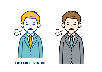 肩を落としてため息をつく、若いビジネスマンのベクターイラスト素材＿線幅の編集可能