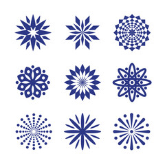 A set of geometric blossoms that beautifully merges the elegance of floral patterns with the precision of geometric shapes, featuring symmetrical stars and patterned petals