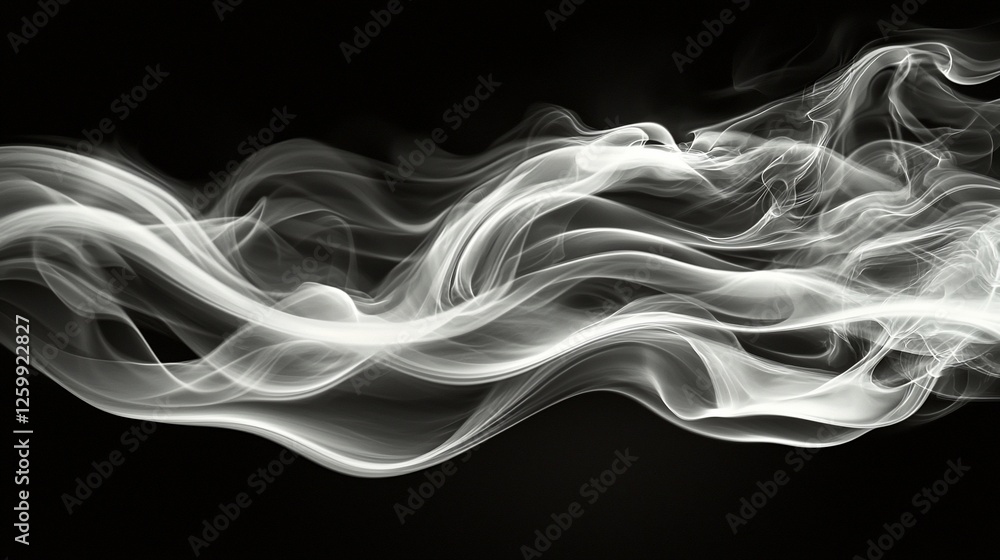 Poster abstract white smoke waves on black background; design element