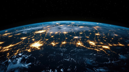 Obraz premium Earth from space at night, showcasing city lights and clouds