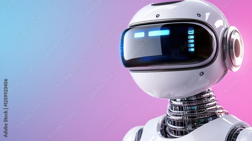 Poster futuristic robot with sleek design and glowing features