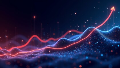 Dynamic Abstract Illustration of Financial Growth and Progress with Glowing Red Arrow