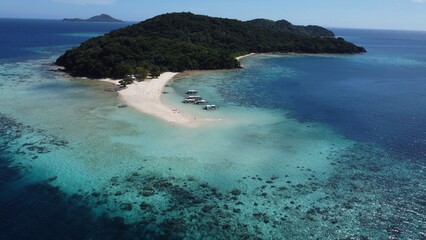 Amazing drone pictures from islands and coral reefs on the island Palawan Philippines