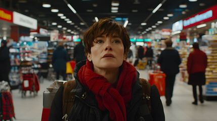A Woman in a Supermarket Contemplating Life's Journey