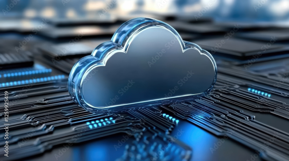 Poster cloud symbol representing digital technology and data storage