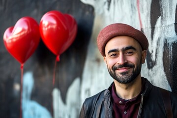 Valentine's day greeting from man or for man: remarkable vivid image of loving middle eastern midlife man. Commercial ad pattern. Love confession. Dating commercial. Engagement love. Man love.