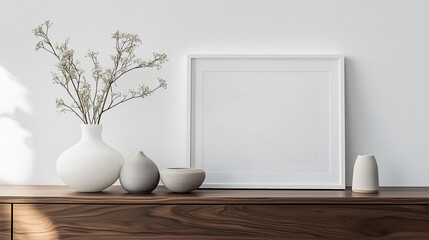 Exquisite close-up of a white-framed image on dark wood, ideal for decor inspiration.