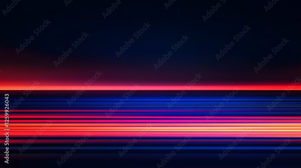 Poster abstract image displays illuminated vibrant horizontal lines against dark backdrop