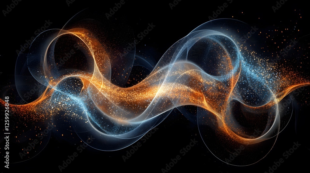 Poster abstract rendering showing flowing waves of light and particles