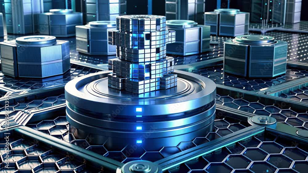 Poster futuristic data hub showcases advanced technology and bright illumination in a mesmerizing digital l
