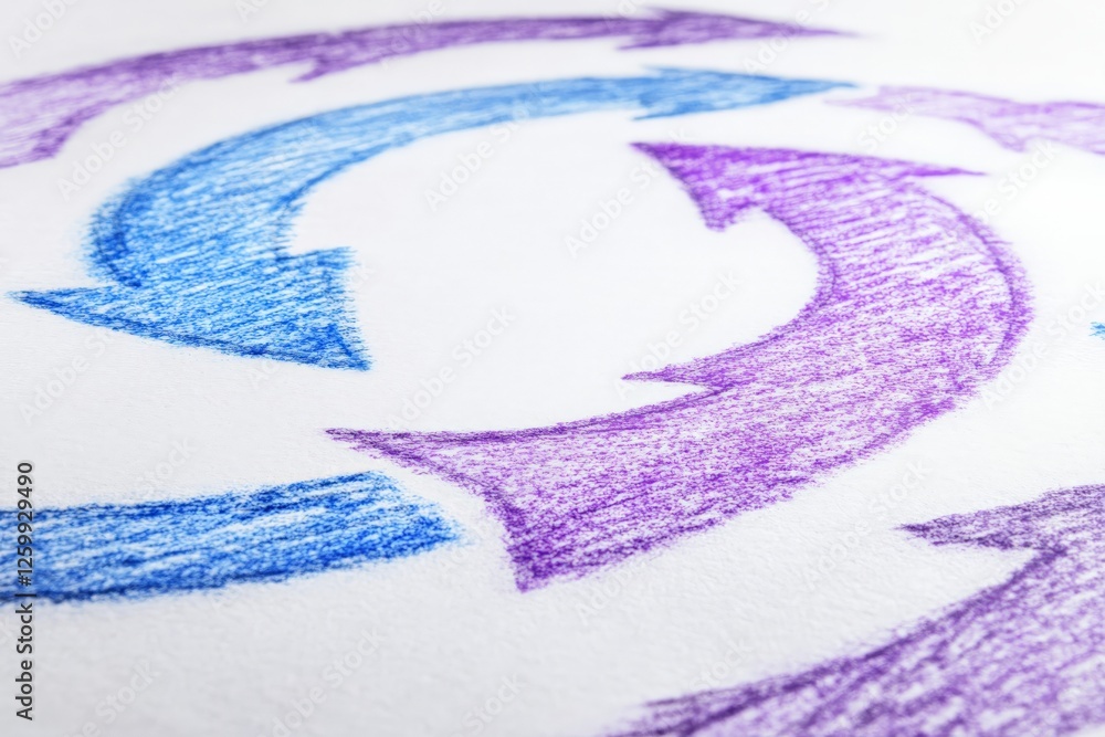Aufkleber colorful arrows drawn with crayons illustrating a circular motion on a white surface