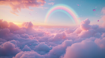 Dreamy Clouds with Soft Rainbow in Magical Sky – Fantasy Aesthetic
