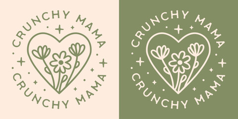 Crunchy mama mom homestead farm life mother's day gift homemaker trad wife club round badge sticker funny shirt design. Retro vintage cottagecore natural healthy lifestyle floral green aesthetic.