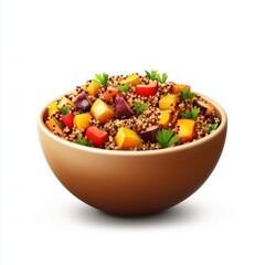 Bowl of Quinoa with roasted vegetables, isolated on white
