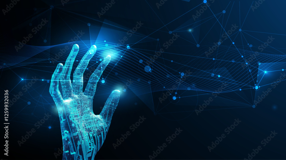 Poster Vector Abstract modern technology futuristic, AI bot, Artificial Intelligence concept. Robot and cyberspace, digital data, datum communication, innovation on hi tech future design for background