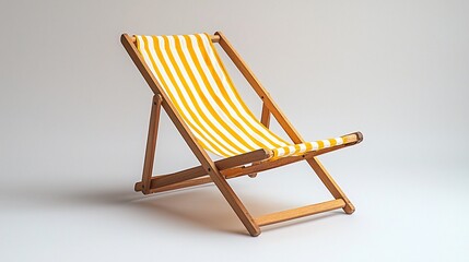 Striped yellow beach chair on white background, summer relaxation