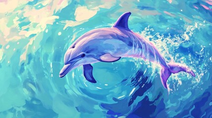 Fototapeta premium A Serene Dolphin Leaping Through Turquoise Waters