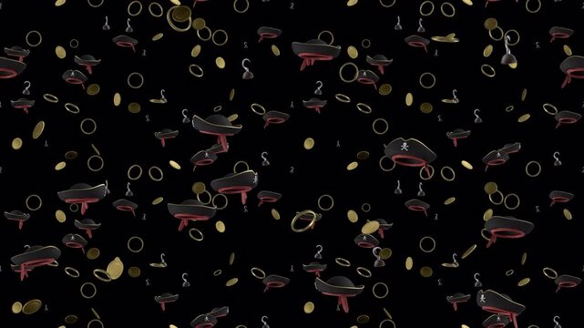 Pirate hat transparent loop tile Falling with alpha channel. This is a looping and tiling layer element with transparency. Great for transparent screen content