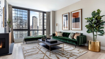 Luxury Cityscape Apartment Living Room with Stunning View
