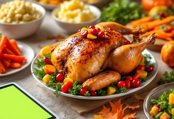 Festive Roasted Turkey with Cranberries and Vegetables for Holiday Dinner