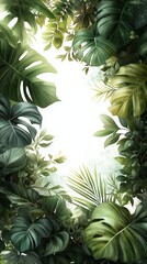 Obraz premium Lush foliage framing an ethereal light in a vibrant jungle setting at dawn. Generative AI