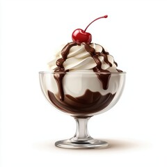 Ice Cream Sundae with cherry on top, isolated on white