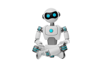Robot sitting cross-legged 3D Character Illustration.