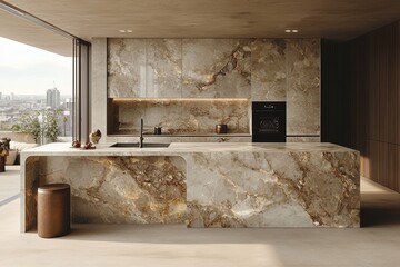 Sleek modern kitchen design with handleless cabinets urban apartment interior photography minimalist environment contemporary viewpoint for seo