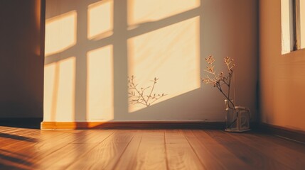 Fototapeta premium Golden Hour Serenity: Sunlight Illuminates Minimalist Interior