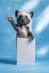 Adorable Silver Fox Kit Holding a Blank Sign