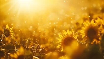 Obraz premium Golden sunflower field bathed in sunlight