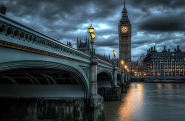Naklejka premium London Bridge, twilight, Big Ben, Houses of Parliament