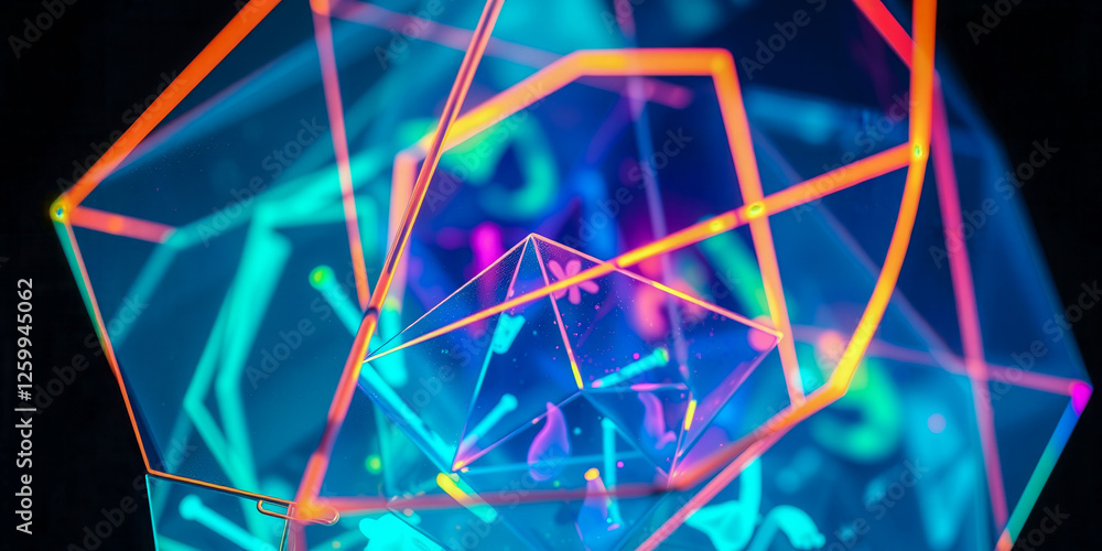 Poster a colorful, abstract image with a lot of lines and shapes. the colors are bright and vibrant, creati