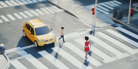 Engaging simulation teaches children safe street-crossing techniques, enhancing traffic awareness and pedestrian skills through interactive learning.