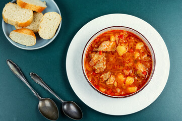 Traditional Ukrainian cuisine, soup or borscht.